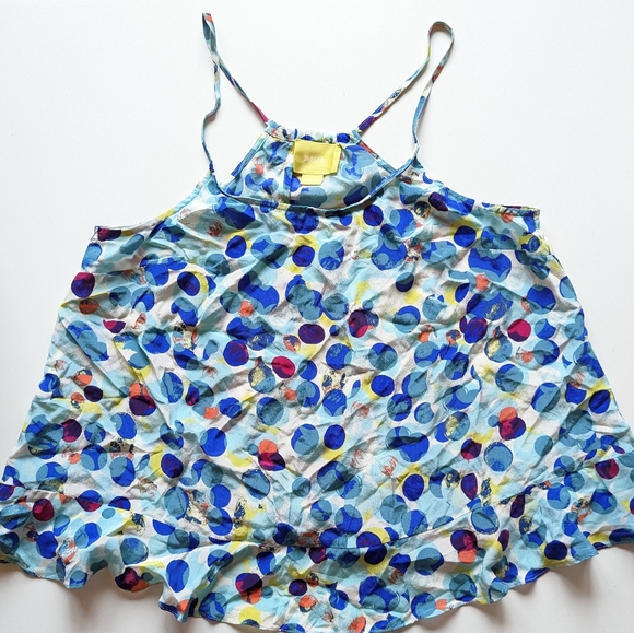 *** Maeve Scatter Dot Multicolor Silk Zabella Ruffles Racerback Style Tank Top - Picture 2 of 10